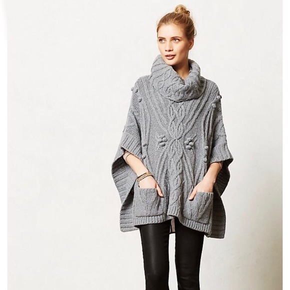 Anthropologie Sweaters - Anthropologie Grey Cabled Cowl Neck Poncho